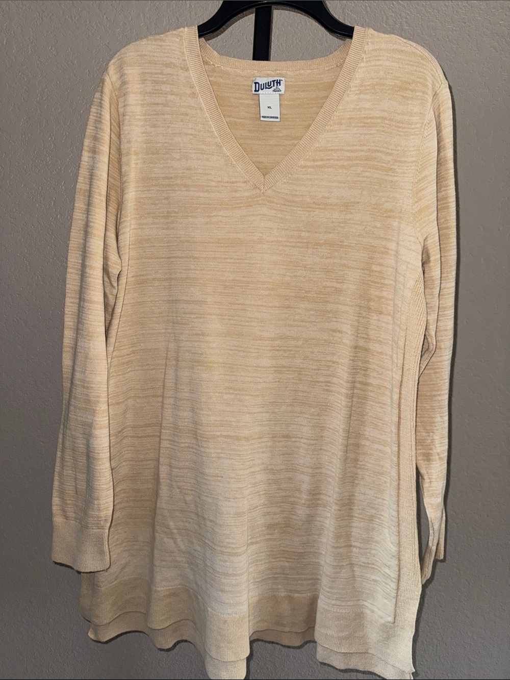 Duluth Trading Co Cream V-Neck Long Sleeve Tunic Sweater Dress XL